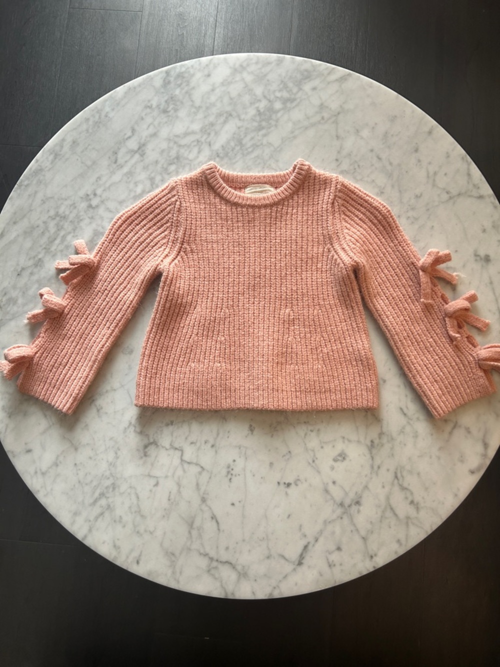 Kids' Soft Pink Knit Sweater with Sleeve Bow Accents